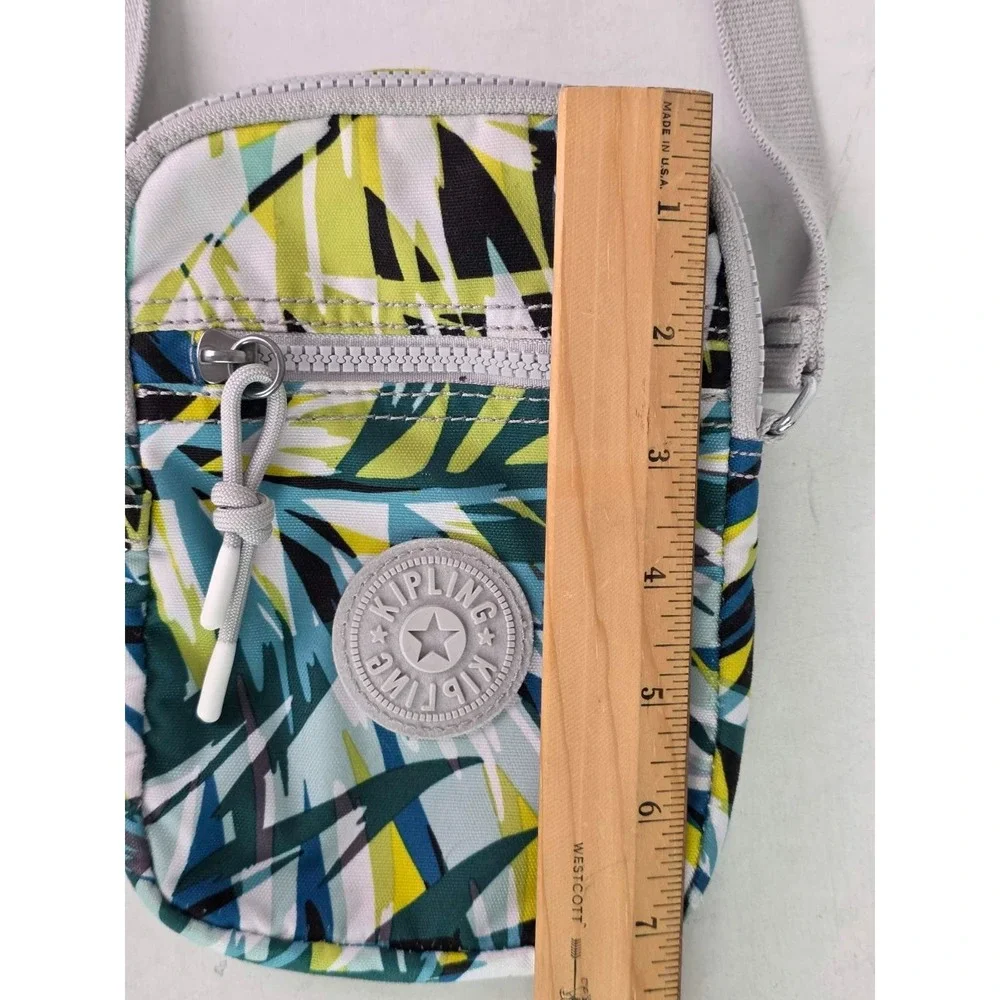 Kipling Small Crossbody Travel Bag‎ Gray Green Blue Zip Pocket Gorilla Keychain